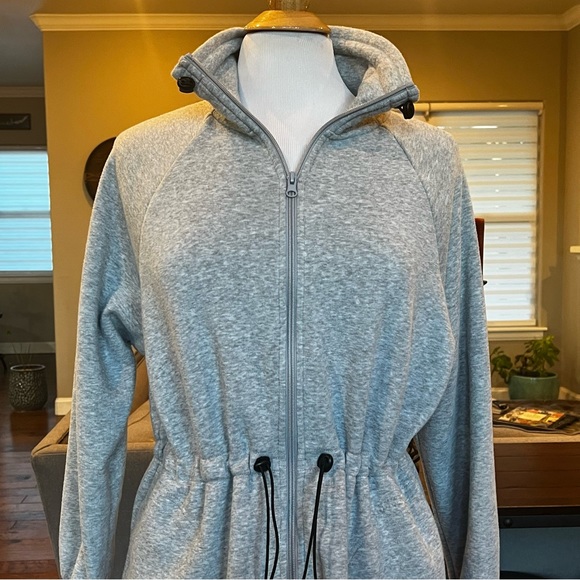 PacSun Winter Cinch Me Jacket XS Gray Soft Fleece Lined Full Zip Sweatshirt - Picture 8 of 15